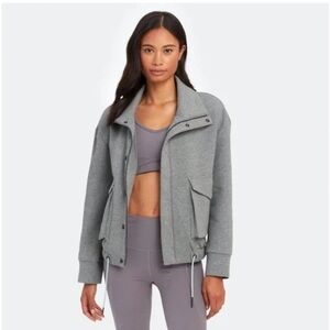 Varley Heathered Cloud Earl Boxy Moto Comfy Sweatshirt Bomber Jacket Size Medium